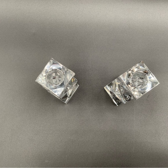 Pair Of Mikasa Platinum Prism Crystal Candleholder 5-3/8"H - Picture 3 of 8